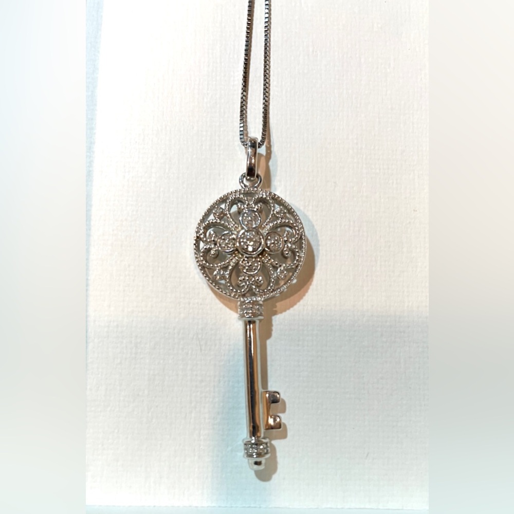 .925 Silver Diamond Key Necklace